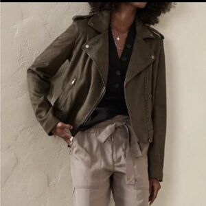 NWT Banana Republic Moto Suede Jacket in a rich Falcon Brown